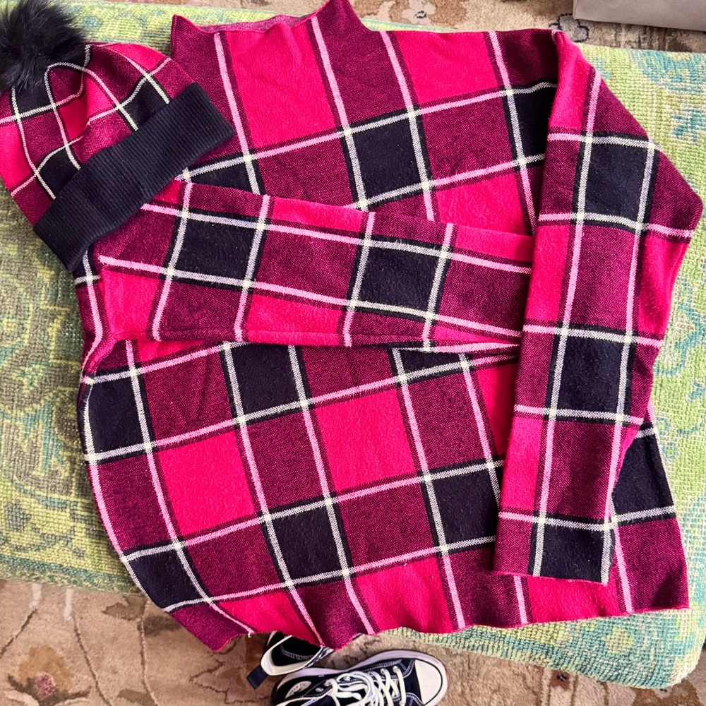 Red & Black Plaid Sweater& Hat Set XL